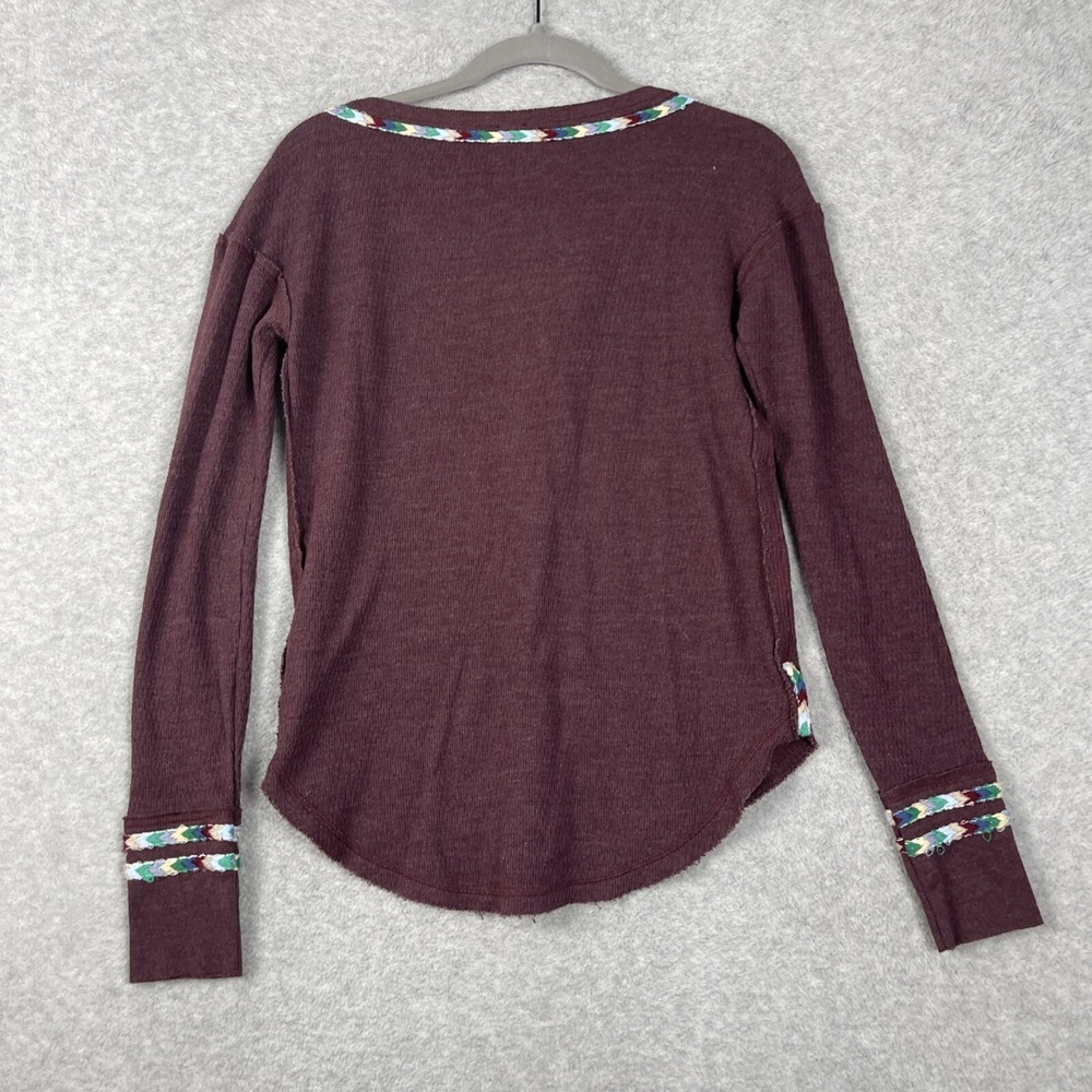 Free People We The Free Waffle Knit Henley Top Womens XS Burgundy Thermal - Picture 3 of 12